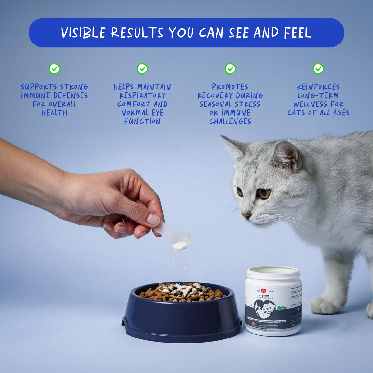 L-Lysine Supplement for Cats 900mg/scoop - Cat Supplement for Sneezing and Runny Nose, Cold, Immune Support, Eye Function Coco and Luna