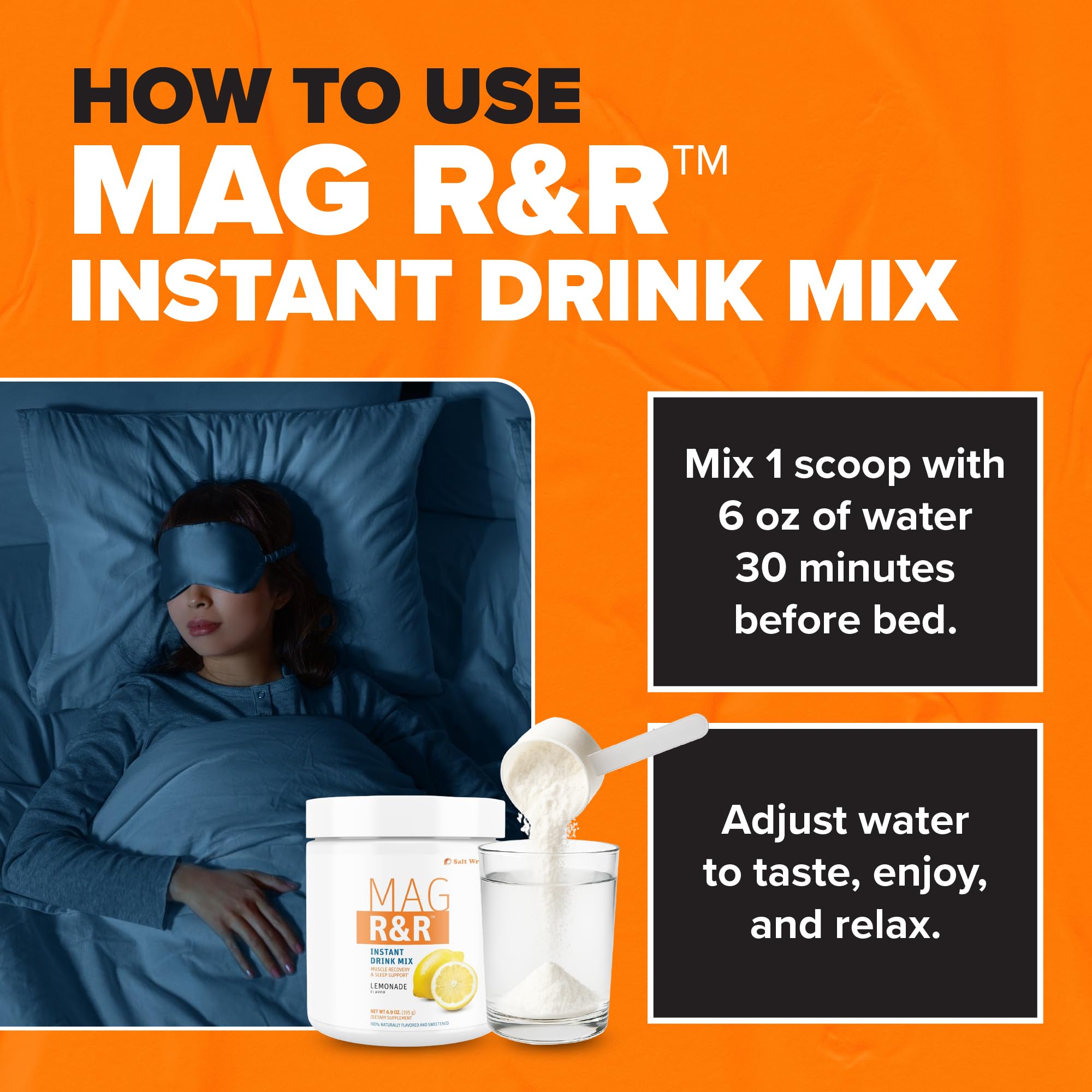 SaltWrap Mag R&R Instant Drink Mix - Sugar-Free Nighttime Magnesium Glycinate Powder with Stevia & FiberSMART® - Muscle Cramp & Leg Cramps Relief, Sleep & Relaxation Support - 30 Servings SaltWrap buy australia supplements