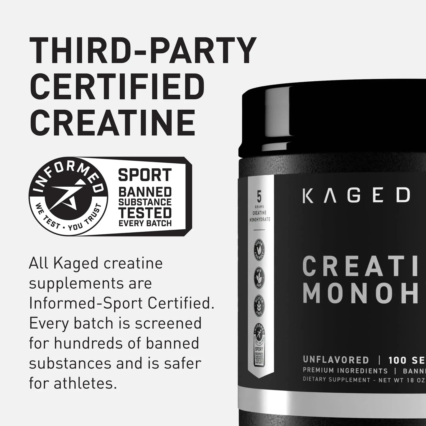 Kaged Creatine Monohydrate Micronized Powder | Unflavored | Muscle Building & Recovery | 5000 mg Per Serving | Vegan, Gluten Free, Easily Digestible Kaged