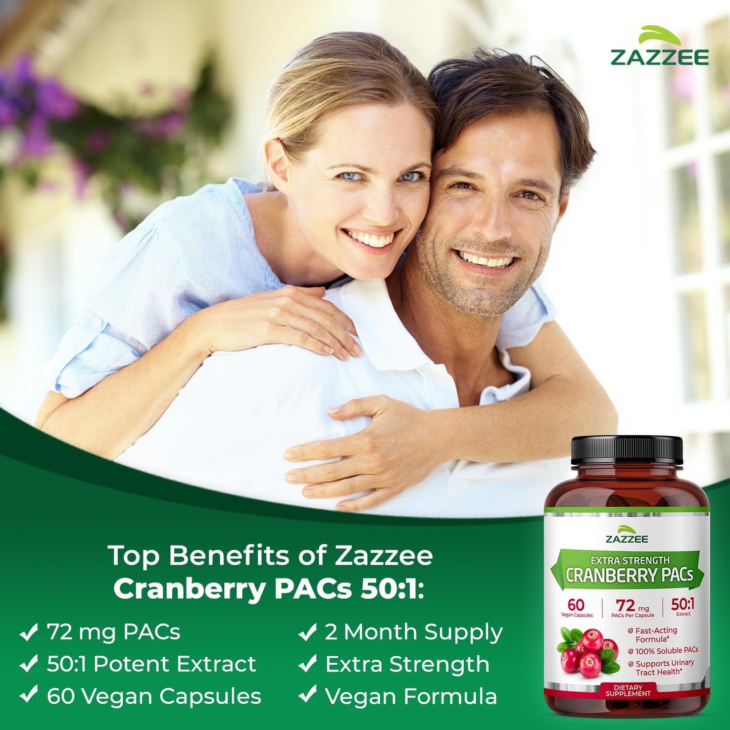 Zazzee Cranberry PACs 72 mg per Capsule, 50:1 Extract, 120 Vegan Capsules, 2X Strength, 4 Month Supply, Fast-Acting, Effective Urinary Tract & Bladder Support, 100% Soluble PACs, Made in the USA Gsupps Australia