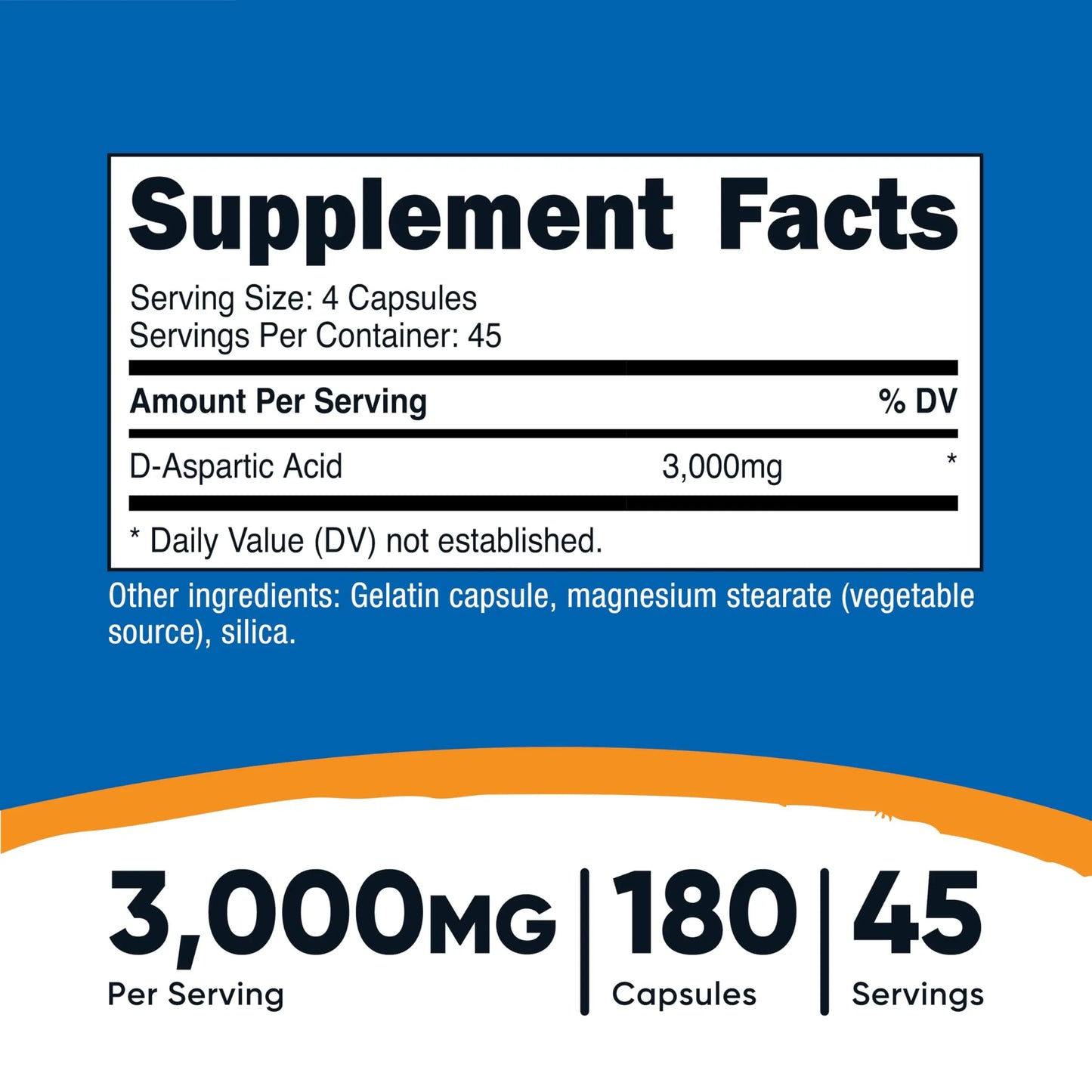 Nutricost D-Aspartic Acid (DAA) Capsules 3000mg Per Serving (180 Capsules) - Non-GMO Nutricost