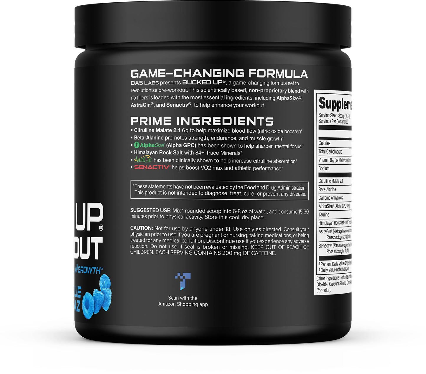 Bucked Up Pre Workout - Best Tasting - 6 Grams Citrulline, 2 Grams Beta Alanine Non Proprietary Blend, Powder (Strawberry Kiwi)