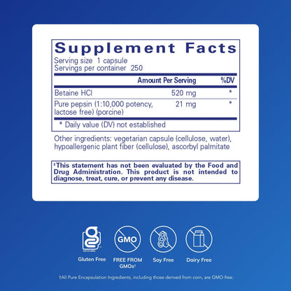 Pure Encapsulations Betaine HCl Pepsin - Digestive Enzymes Supplement for Digestion Aid & Support, Stomach Acid & Nutrient Absorption* Pure Encapsulations