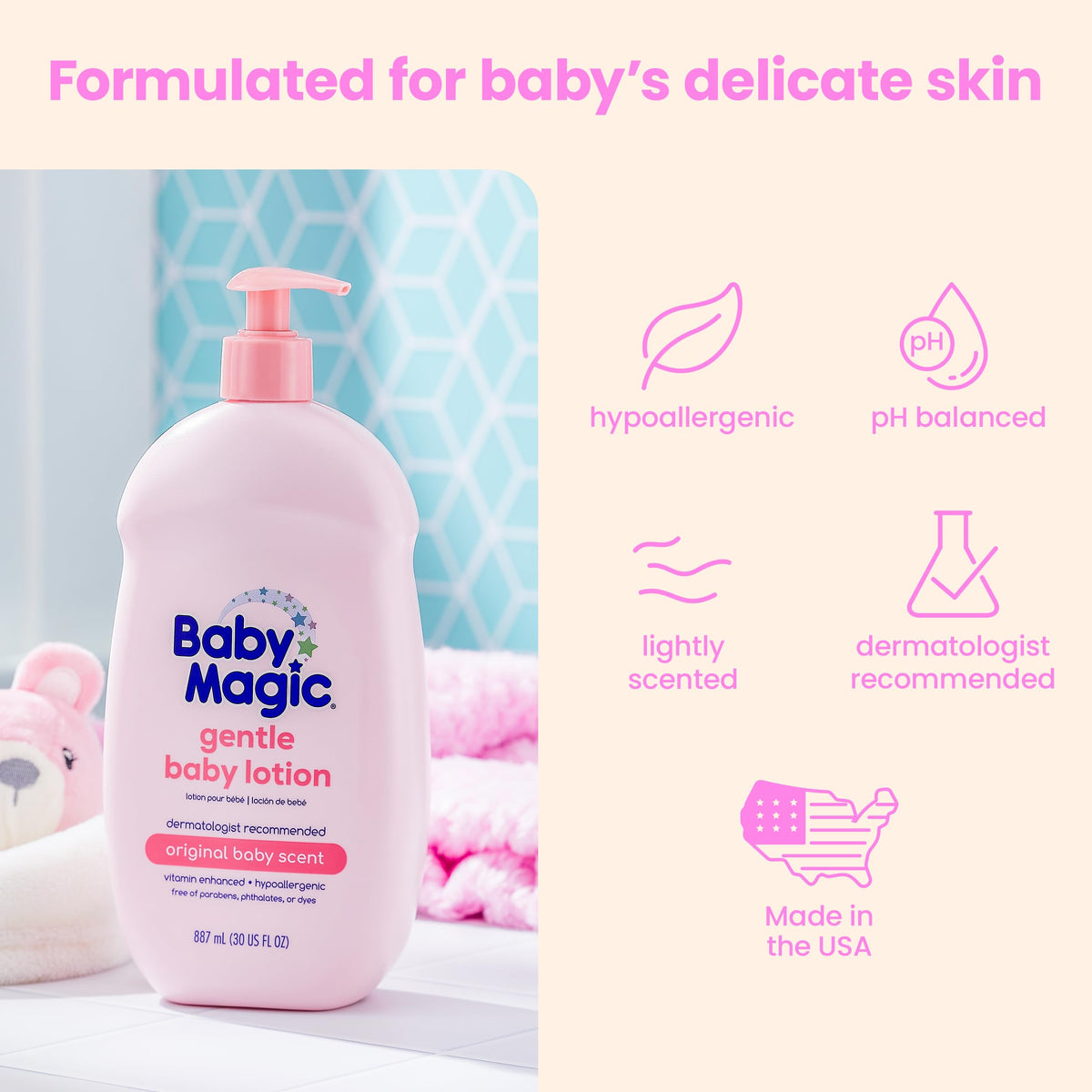 Baby Magic Gentle Lotion, Original Baby Scent, 30 Fl Oz Baby Magic