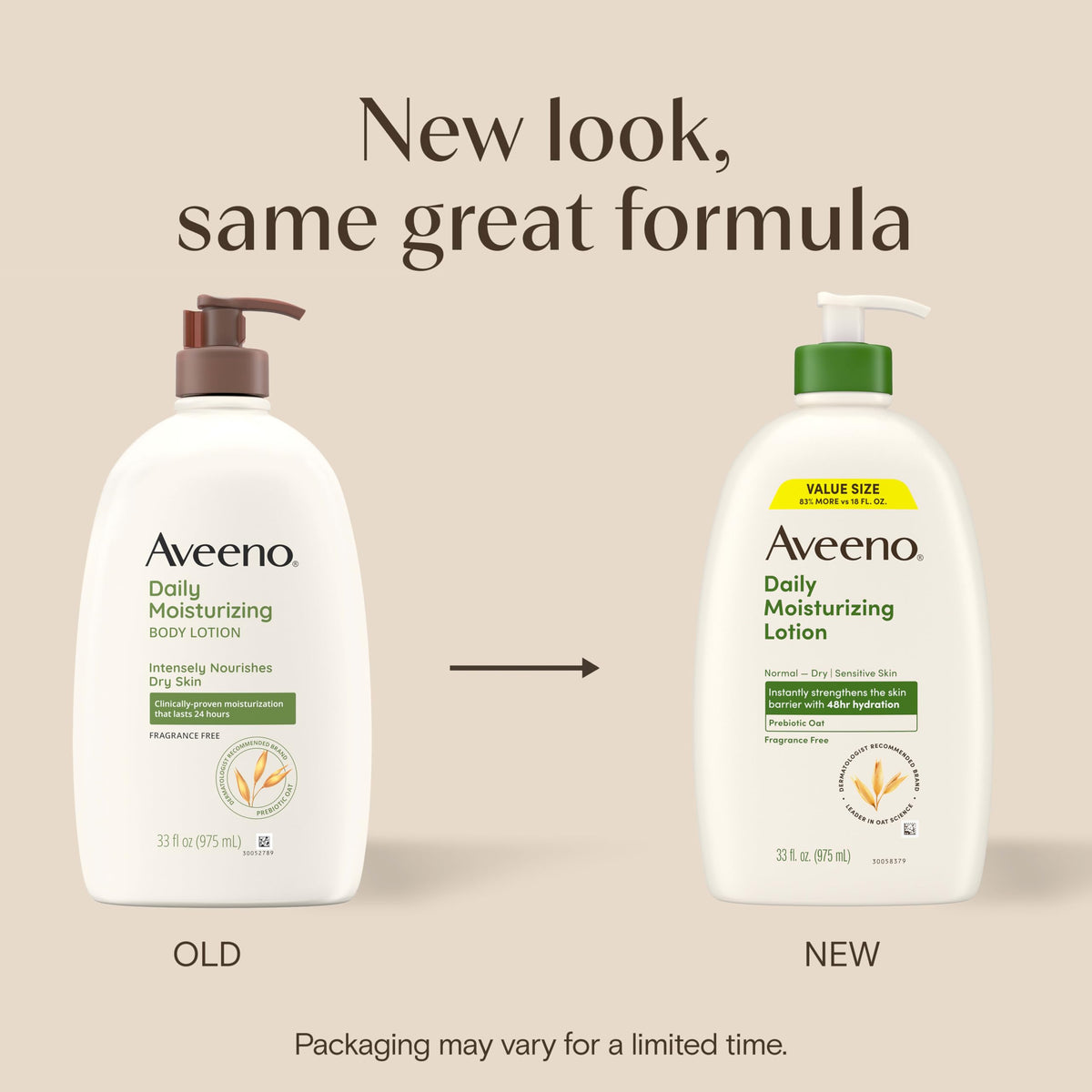 Aveeno Daily Moisturizing Body Lotion for Normal to Dry Skin, Moisturizer with Soothing Prebiotic Oat, Non Greasy, Non Comedogenic, Fragrance Free Body Lotion for Women & Men, 18 Fl Oz Aveeno
