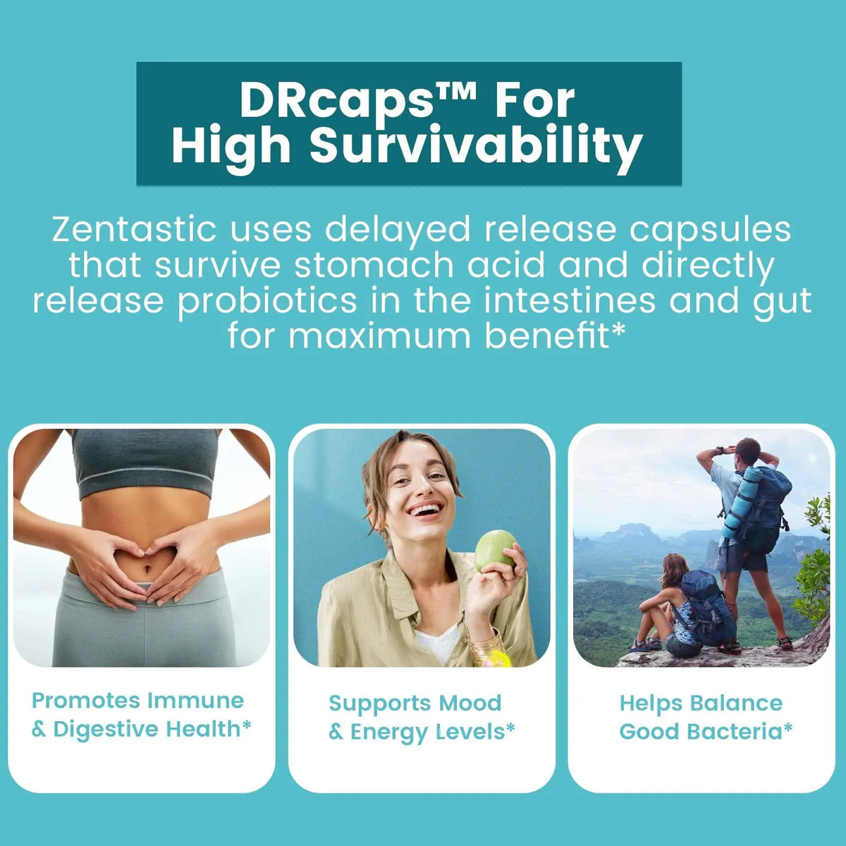 Zentastic Probiotics & Prebiotics Supplement - 50 Billion CFU - for Men & Women’s Immune & Digestive Health - 16 Strains - Shelf Stable Zentastic