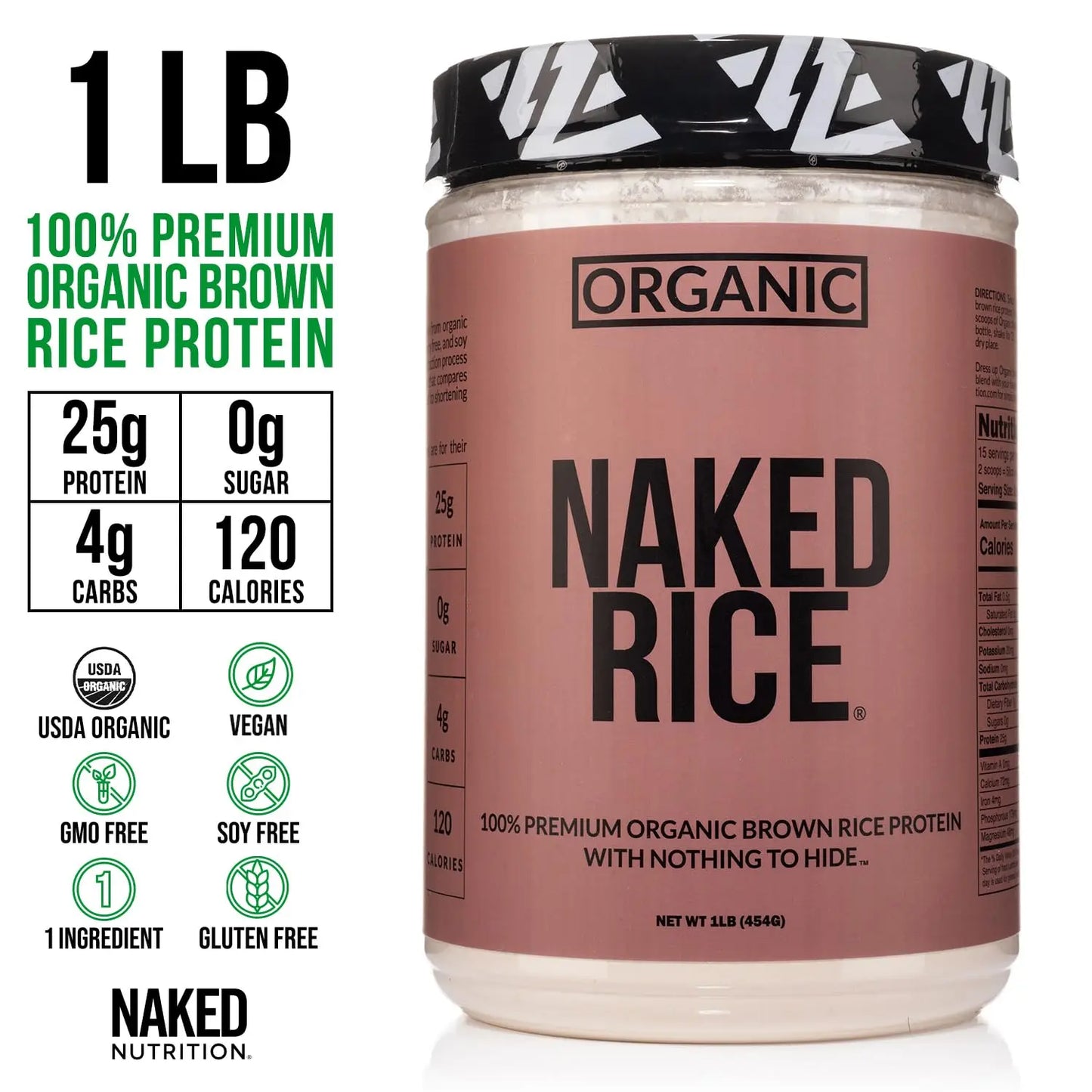 NAKED Rice 1Lb - Organic Brown Rice Protein Powder - Vegan Protein Powder, GMO Free, Gluten Free & Soy Free. Plant-Based Protein, NAKED