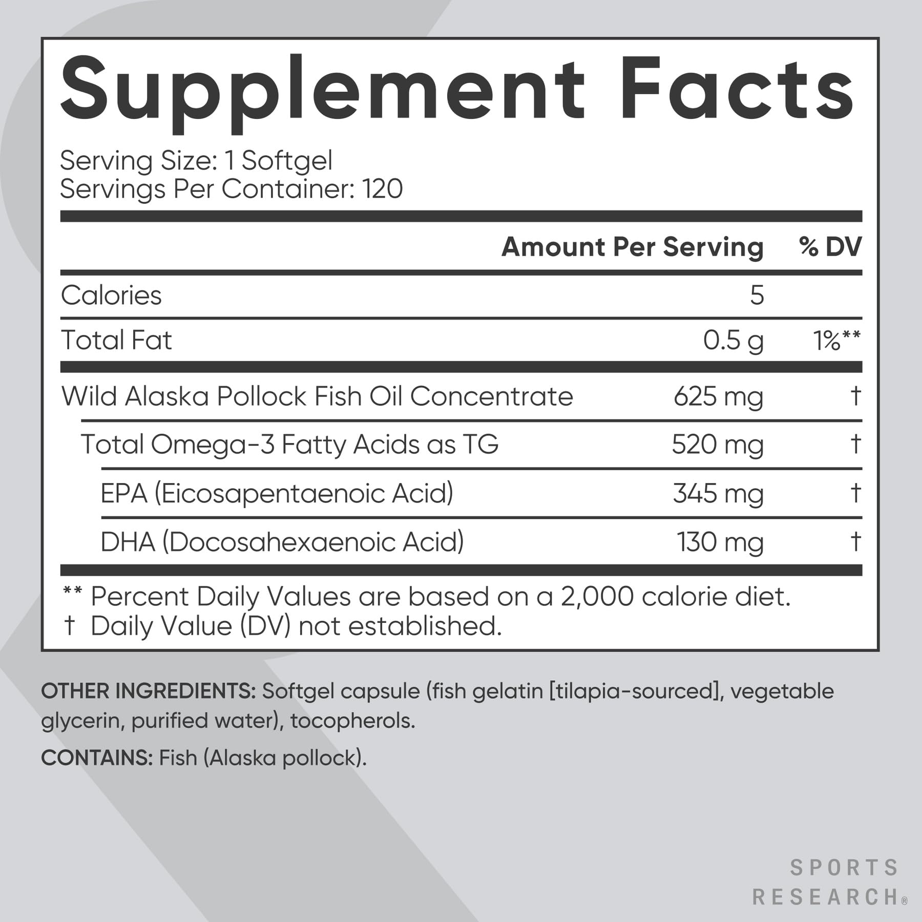 Sports Research® Omega-3 Fish Oil 1250mg from Wild Alaska Pollock, 90 Count | Always Fresh Never Fishy | 690mg EPA 260mg DHA per Softgel · Heart & Brain Health* · MSC Certified Sustainable - 90 Servings Gsupps Australia