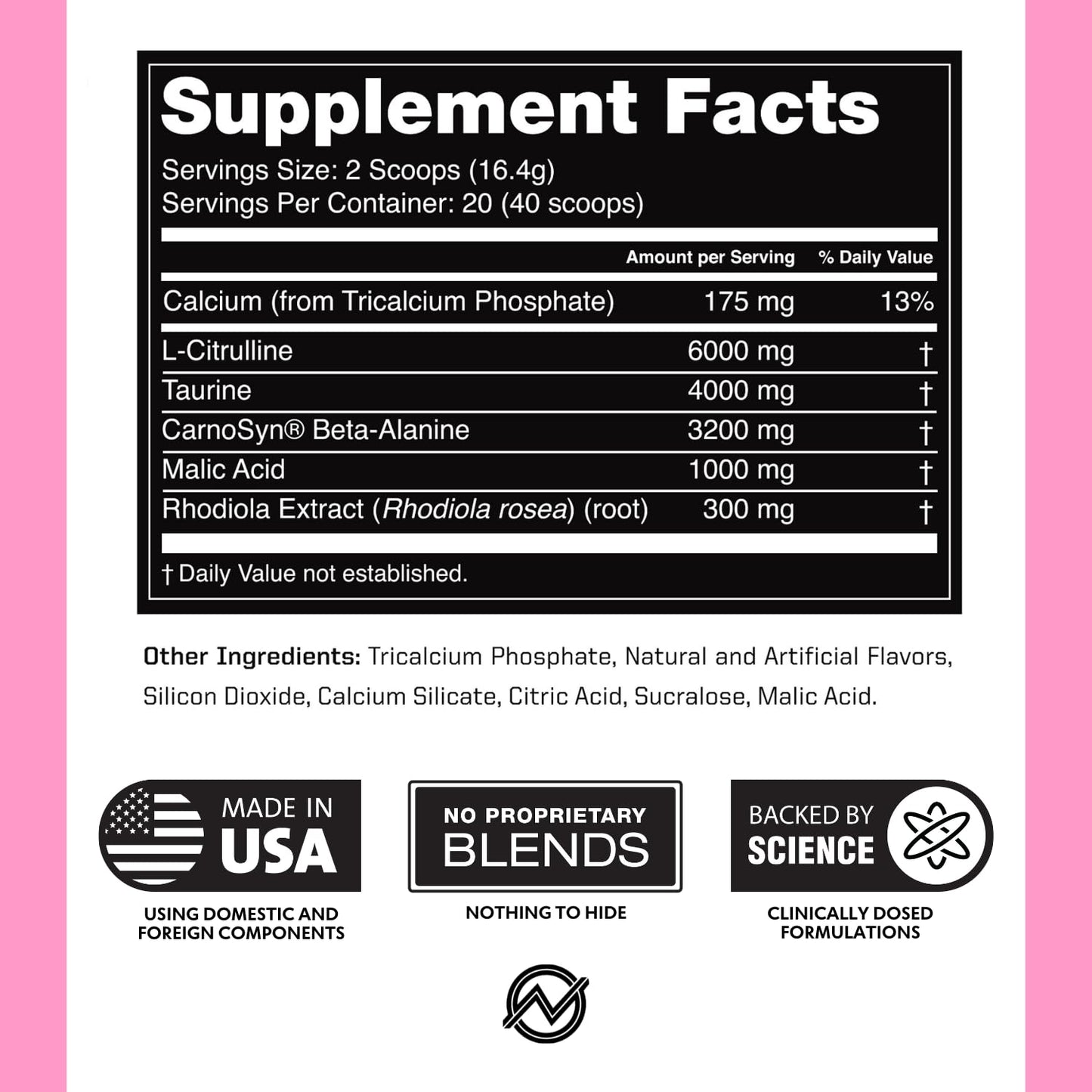 Outwork Nutrition Non-Stim Pre Workout Powder - Citrulline Malate, Beta-Alanine, Rhodiola Extract for Performance, Focus & Energy Boost - Preworkout for Men, Women (Caffeine Free, Tropical Candy)