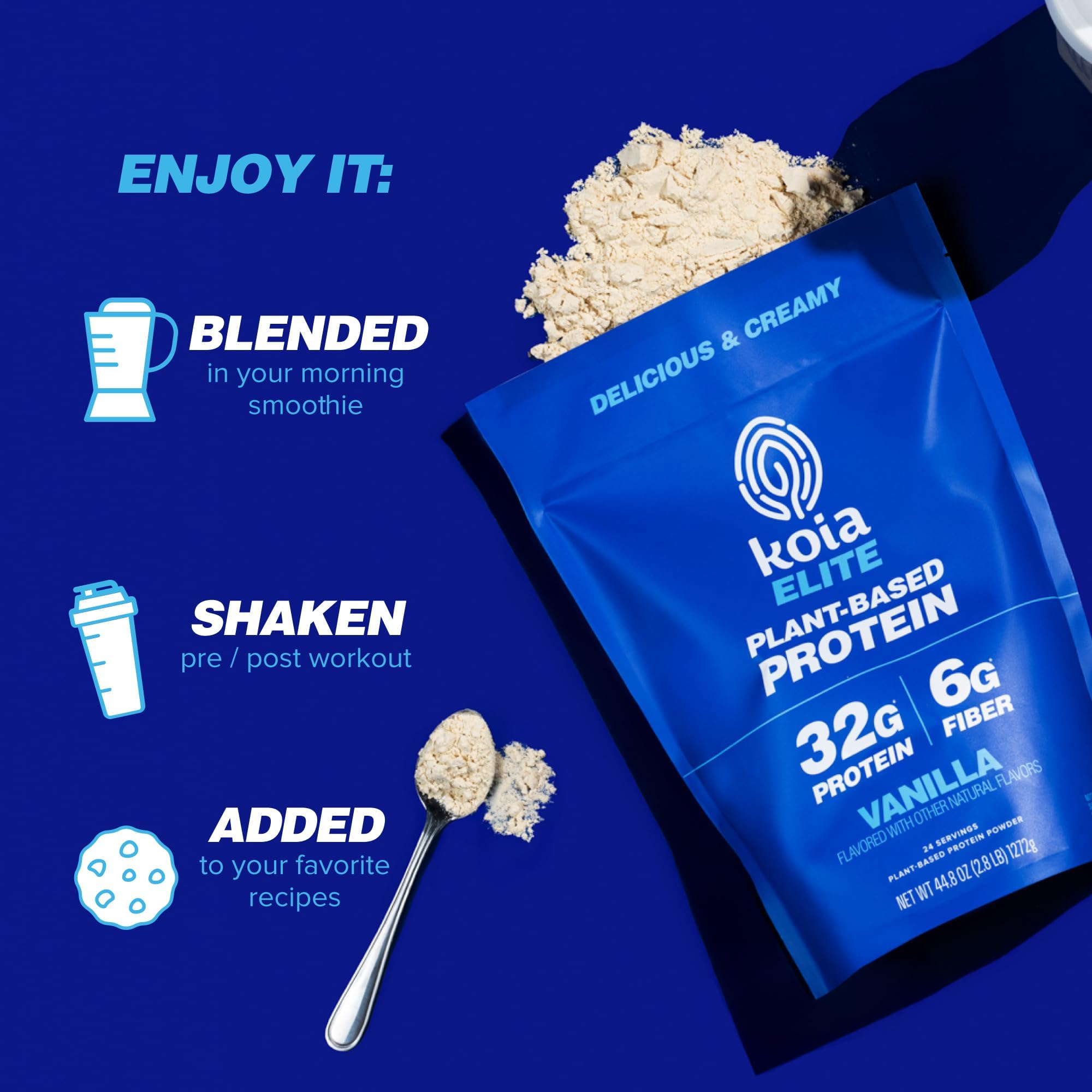 Koia Plant Based Protein Elite Powder, Vanilla, 32g Protein, 4g Sugar, 6g Prebiotic Fiber, Pre & Post Workout, 21 Vitamins & Minerals, Dairy-Free, Gluten-Free, Non-GMO, 24 Servings, 44.8 Oz Koia buy australia supplements