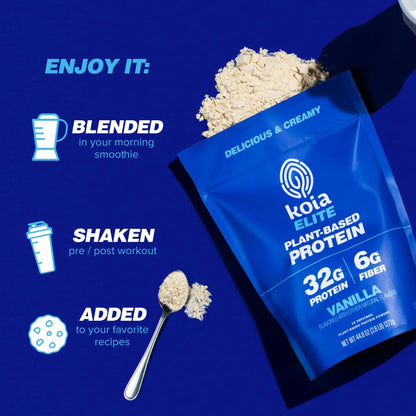 Koia Plant Based Protein Elite Powder, Vanilla, 32g Protein, 4g Sugar, 6g Prebiotic Fiber, Pre & Post Workout, 21 Vitamins & Minerals, Dairy-Free, Gluten-Free, Non-GMO, 24 Servings, 44.8 Oz Koia