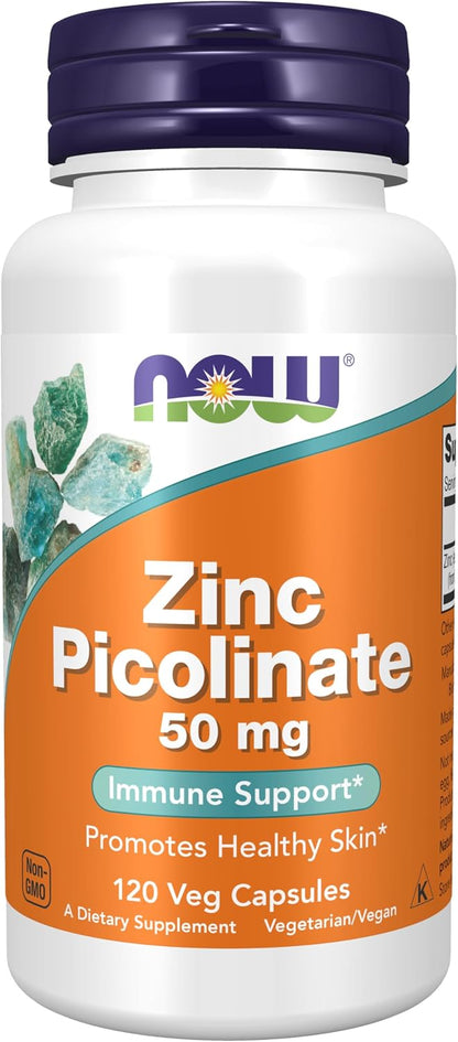 NOW Foods Supplements, Zinc Picolinate 50 mg, Supports Enzyme Functions*, Immune Support*, 120 Veg Capsules (Packaging may vary) Gsupps Australia