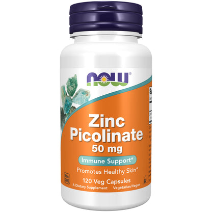 NOW Foods Supplements, Zinc Picolinate 50 mg, Supports Enzyme Functions*, Immune Support*, 120 Veg Capsules (Packaging may vary) NOW Foods