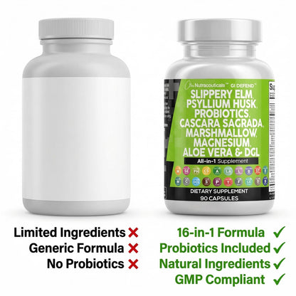 Clean Nutraceuticals Slippery Elm Psyllium Husk Pre Probiotic Digestive Gut Health Supplement with Aloe Vera Cascara Sagrada Clean Nutraceuticals