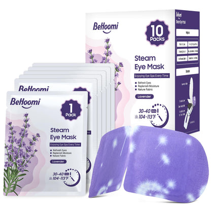 BeHoomi Steam Eye Mask, 10Packs Heated Eye Mask, Self Heating Disposable SPA Warm Compress for Eyes Sleep Mask, Travel Essentials & Relaxation Gifts for Women (Lavender Scent) BeHoomi
