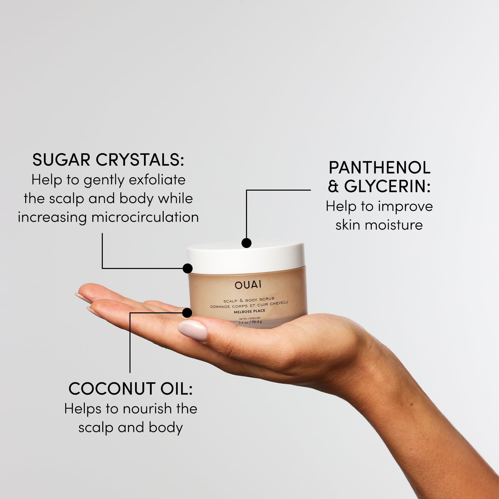 OUAI Scalp & Body Scrub Travel Size, Melrose Place - Exfoliating Body Scrub with Sugar & Coconut Oil Blend for Smooth, Moisturized Skin - Gentle for Removing Product Build Up (3.4 Oz) OUAI buy australia supplements