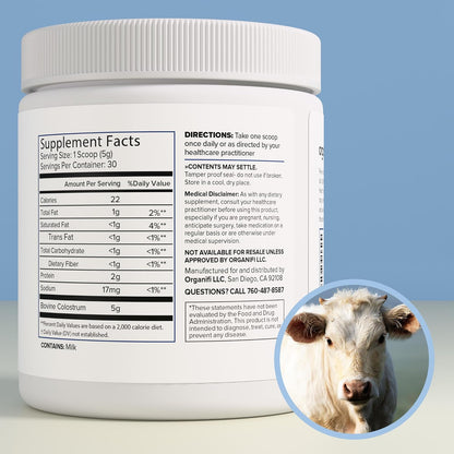 Organifi Bovine Colostrum Powder - Grass-Fed, USA-Sourced Colostrum Supplement for Gut Health, Immune Support and Recovery Gsupps Australia