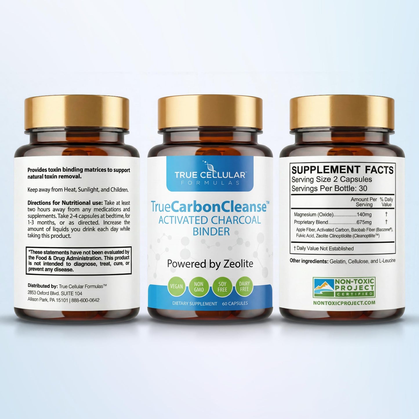 Gut Detox & Liver Cleanse - Organic Activated Charcoal Capsules with Clinoptilolite Zeolite Binder - TrueCarbonCleanse™ Carbon Supplement - 60 Bamboo Charcoal Pills True Cellular Formulas