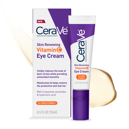 CeraVe Skin Renewing Vitamin C Eye Cream, Vitamin C, Hyaluronic Acid, Ceramides & Caffeine, Under Eye Cream For Dark Circles and Puffiness CeraVe
