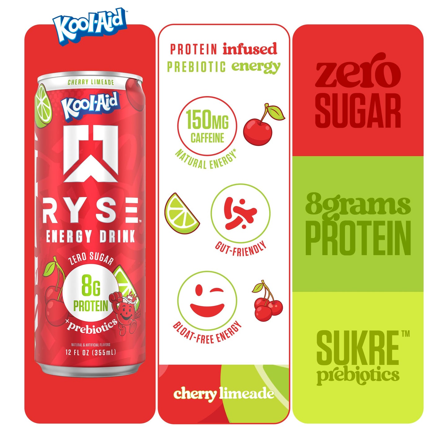 RYSE Functional Energy Drink - 5 Flavors Variety Pack - 150mg Natural Caffeine, 8g Whey Protein & 1g Prebiotics - Sugar Free, Gut-Friendly, Bloat-Free - 12 fl oz Cans (12-Pack)