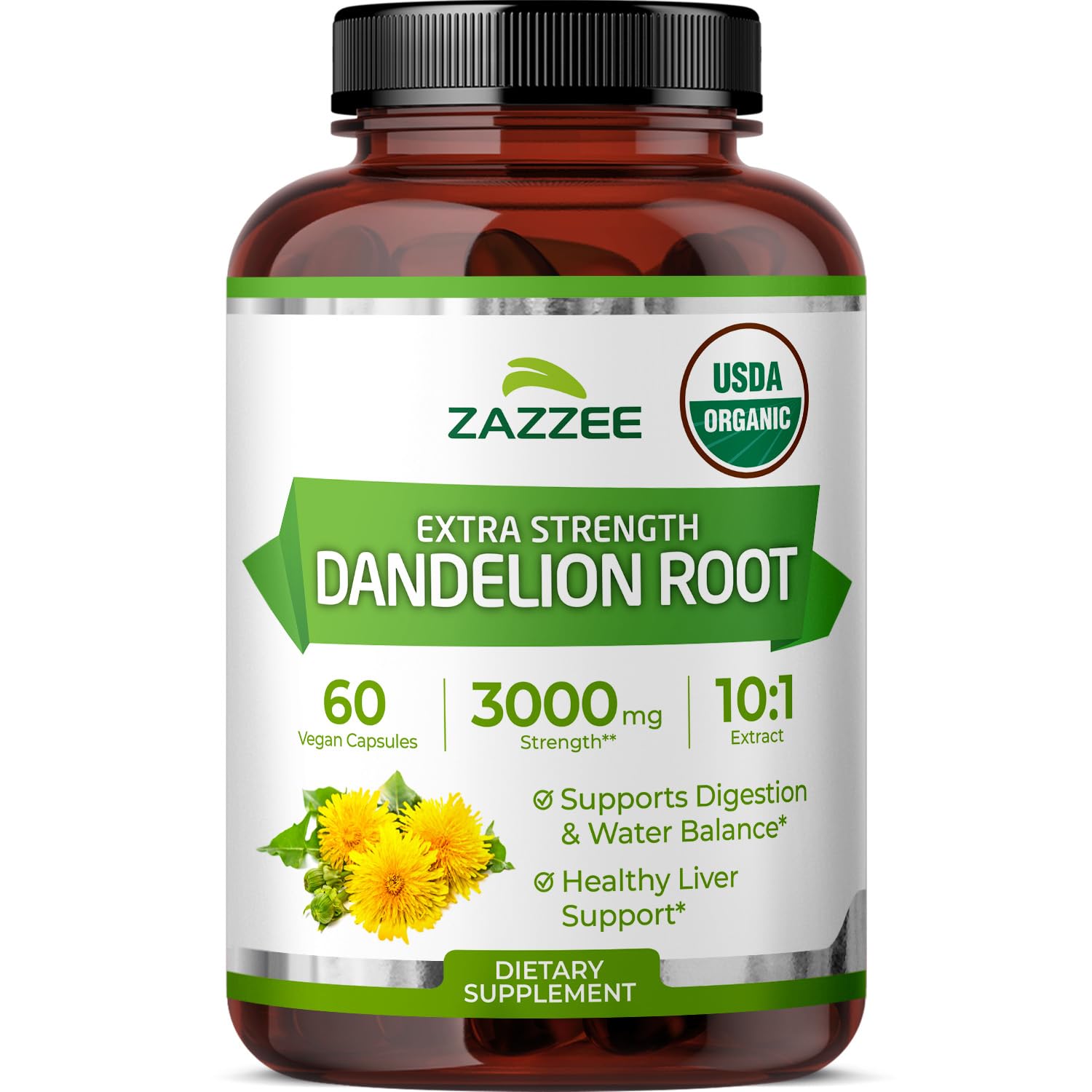 Zazzee USDA Organic Dandelion Root 10:1 Extract, 120 Capsules | 4 Month Supply, Liver & Detox Support, Taraxacum Officinale, Organic Herbal Supplement, All-Natural, Non-GMO, Made in the USA Gsupps Australia