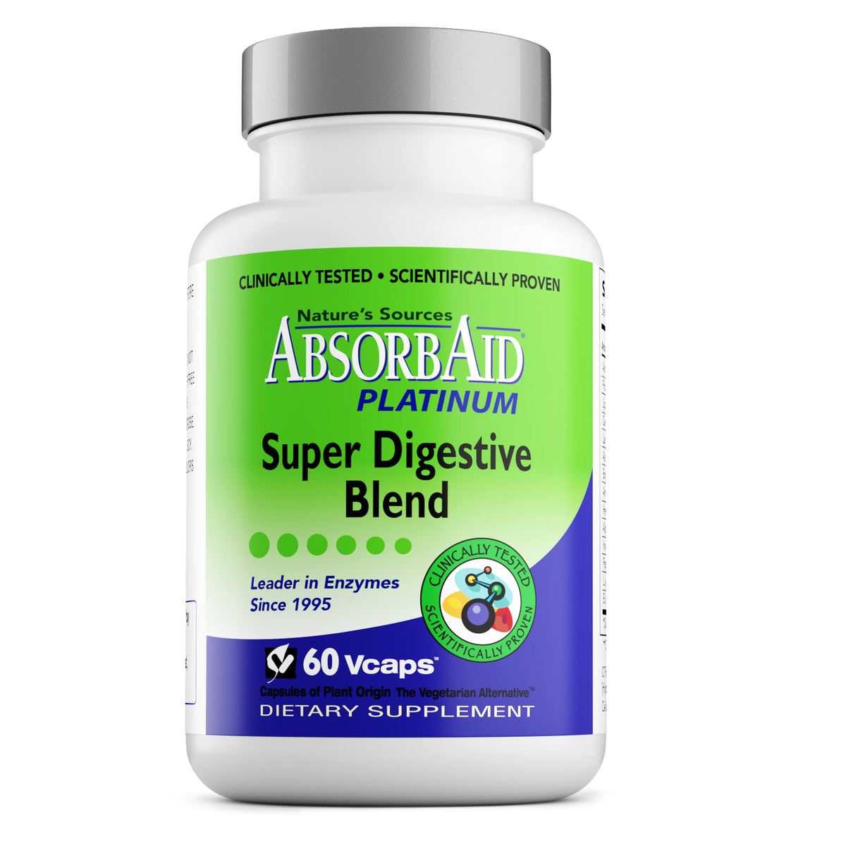 AbsorbAid Platinum Digestive Enzyme Support 60 vCaps, 12 Digestive Enzymes Plus 2 Probiotics for Maximum Relief AbsorbAid