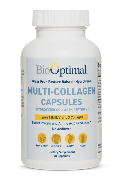 BioOptimal Multi-Collagen Supplement Capsules, Types I, II, III, V, & X Collagen, 90 Capsules BioOptimal