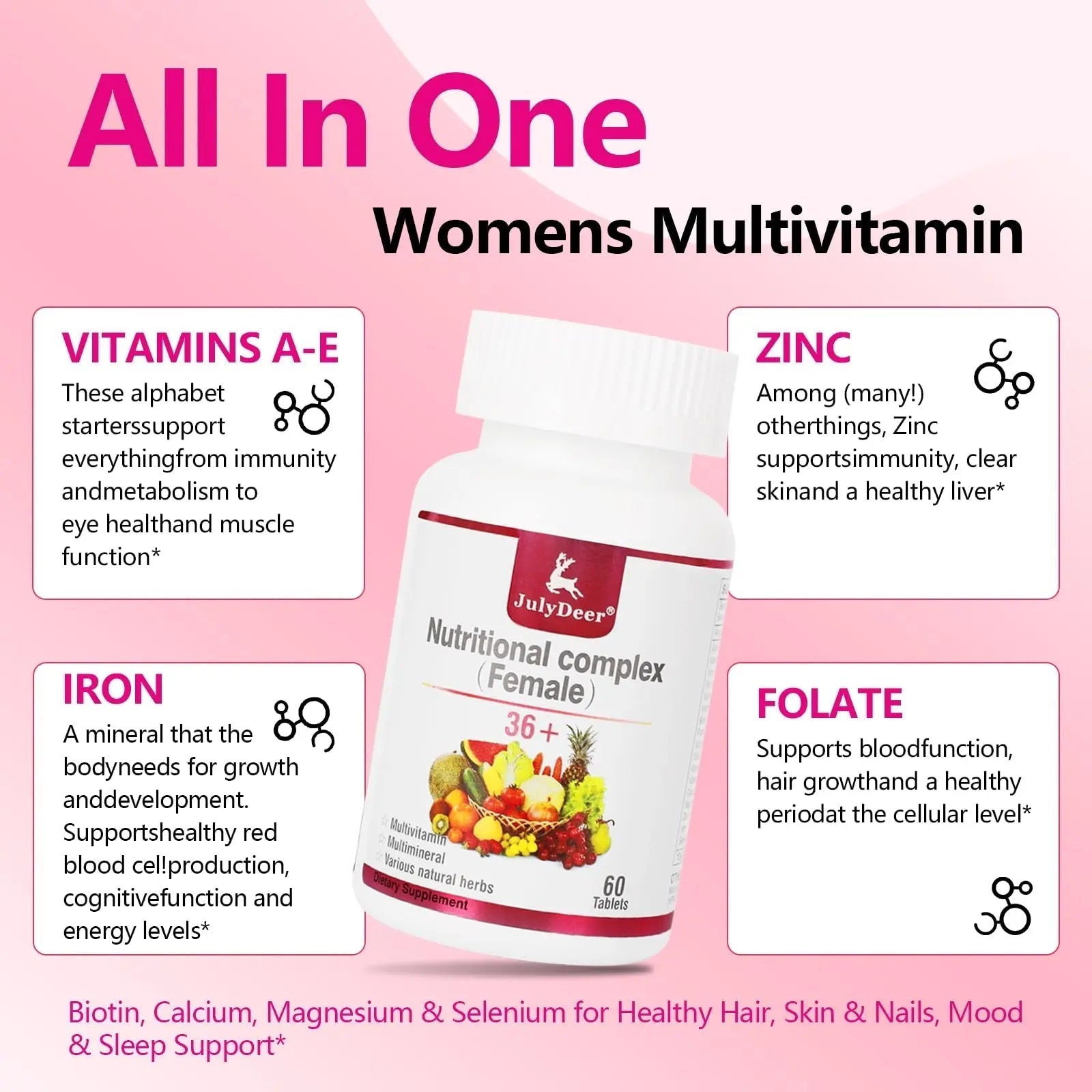 JulyDeer One Daily Tablet Multivitamin for Women - Complete Multimineral with Vitamin A, C, D, E and B-Complex, Zinc & More for Women's Immunity JulyDeer buy australia supplements