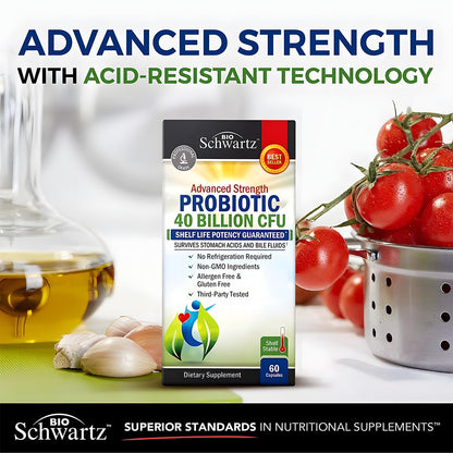 BioSchwartz Daily Probiotic Nutritional Supplement - 40 Billion CFU for Gut Health - Probiotics for Men and Women - Digestive Health with Astragalus BioSchwartz