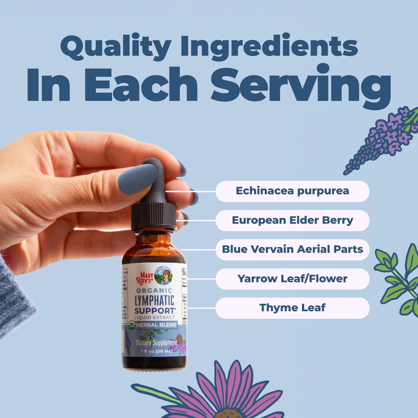 MARYRUTH'S Lymphatic Support Liquid Drops USDA Organic | Herbal Blend with Echinacea & Elderberry | Blue Vervain MARYRUTH'S