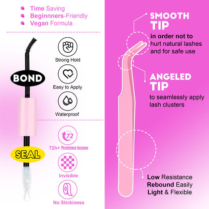 Pawotence Lash Extension Kit DIY 280pcs Lash Clusters Eyelash Extension Kit, 9-16mm 30D 40D Individual Lashes Kit with Lash Bond and Seal, Lash Tweezers for Self Use (30D&40D, 0.07D, 9-16mm, Kit) Pawotence