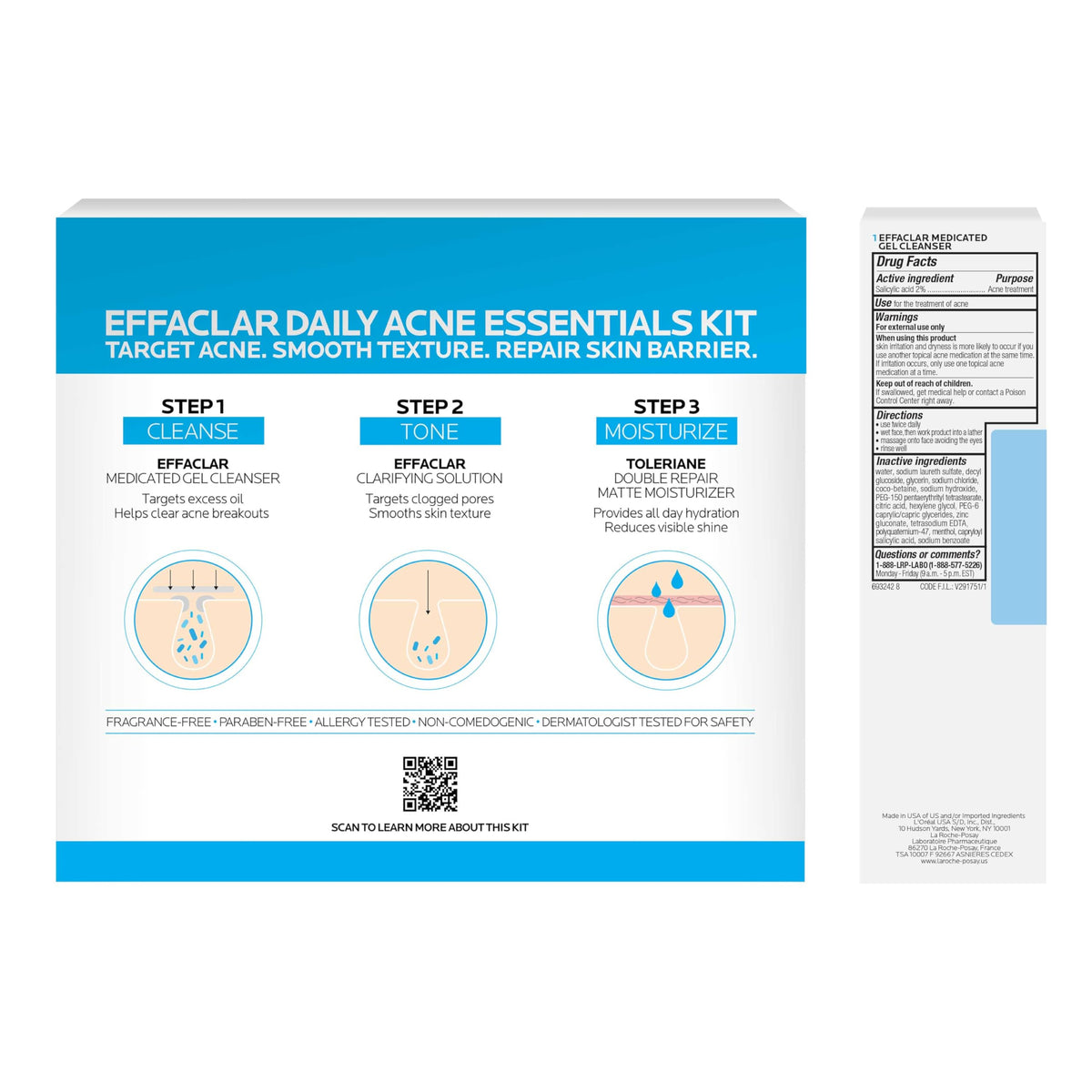 La Roche-Posay Effaclar Daily Acne Kit with Cleanser, Toner & Moisturizer La Roche-Posay