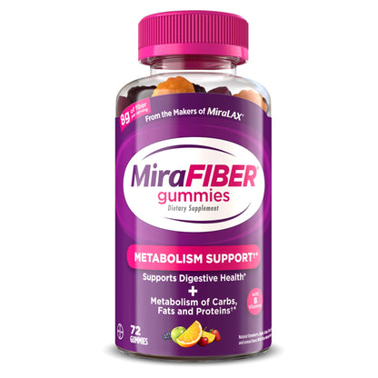 MiraFIBER Gummies from The Makers of MiraLAX, 8g of Daily Fiber Per Serving, Metabolism Support with B Vitamins, Gut Health for Men & Women MiraLAX