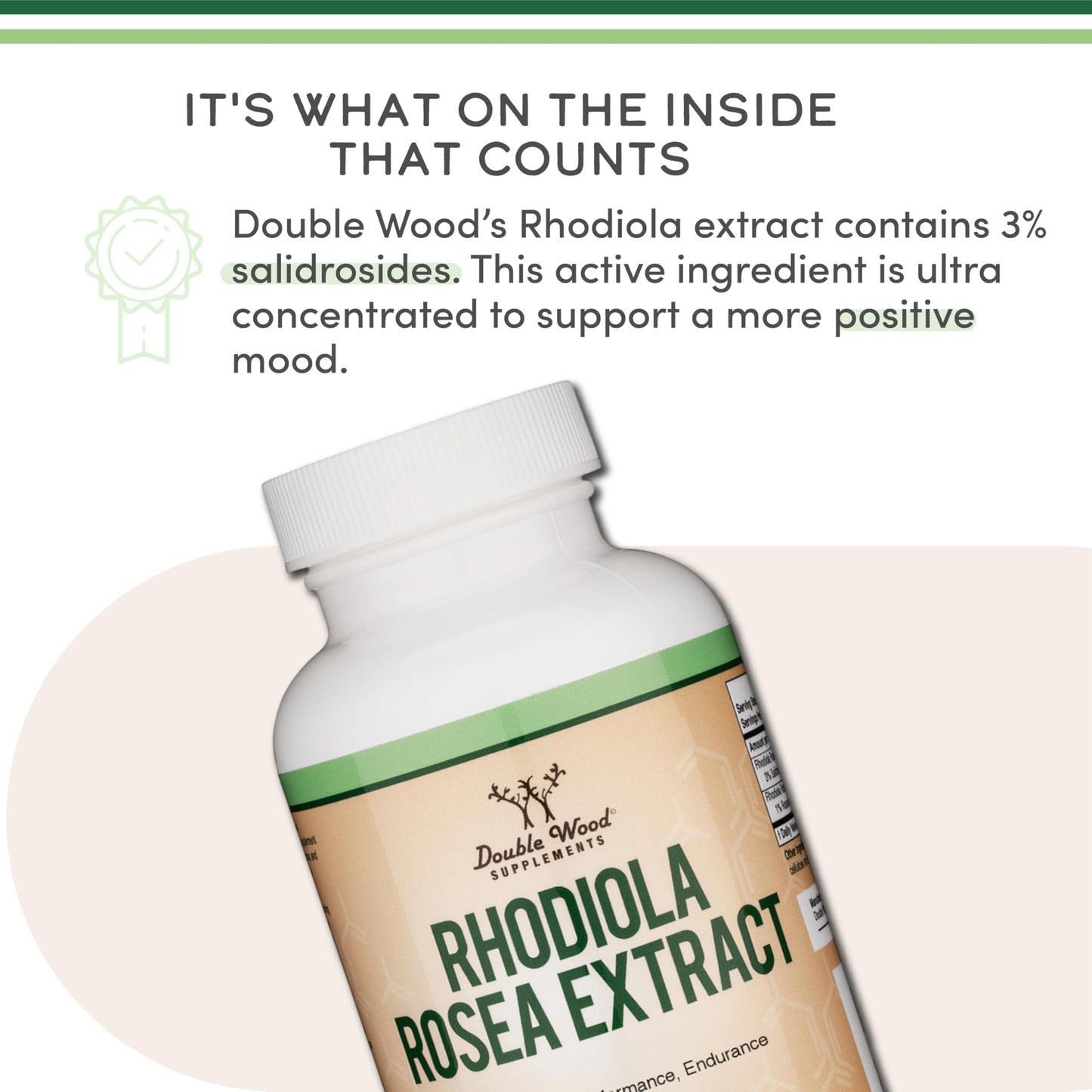 Rhodiola Rosea Supplement 500mg, 120 Vegan Capsules (Third Party Test, Gluten Free, 3% Salidrosides, 1% Rosavins Extract) for Performance, Double Wood Supplements