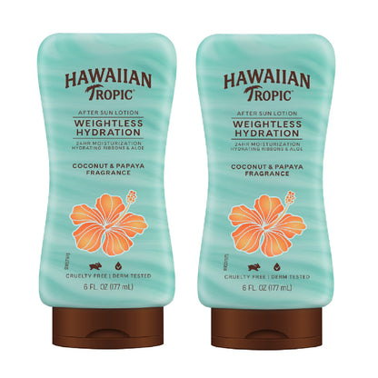 Hawaiian Tropic Weightless Hydration After Sun Lotion with Aloe, 6Fl Oz Twin Pack, Hawaiian Tropic Lotion, Moisturizing Lotion Hawaiian Tropic