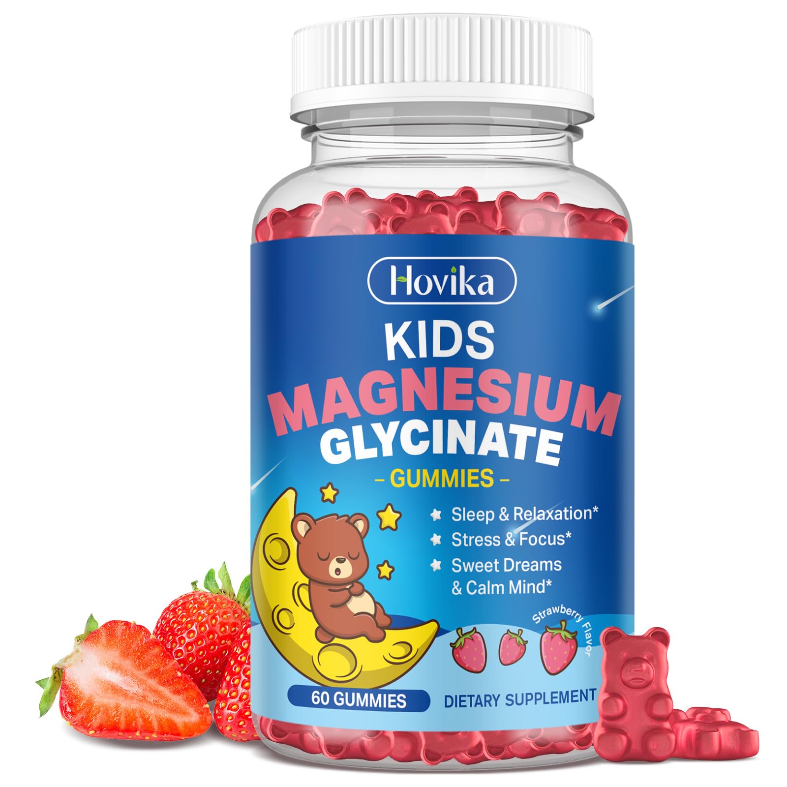 Magnesium Glycinate Gummies for Kids - with L-Theanine, Omega-3, Vitamin B6, D3, Zinc - Kids Magnesium Gummies for Sleep, Relaxation, Calm & Focus - Sugar Free Strawberry 60ct Hovika buy australia supplements