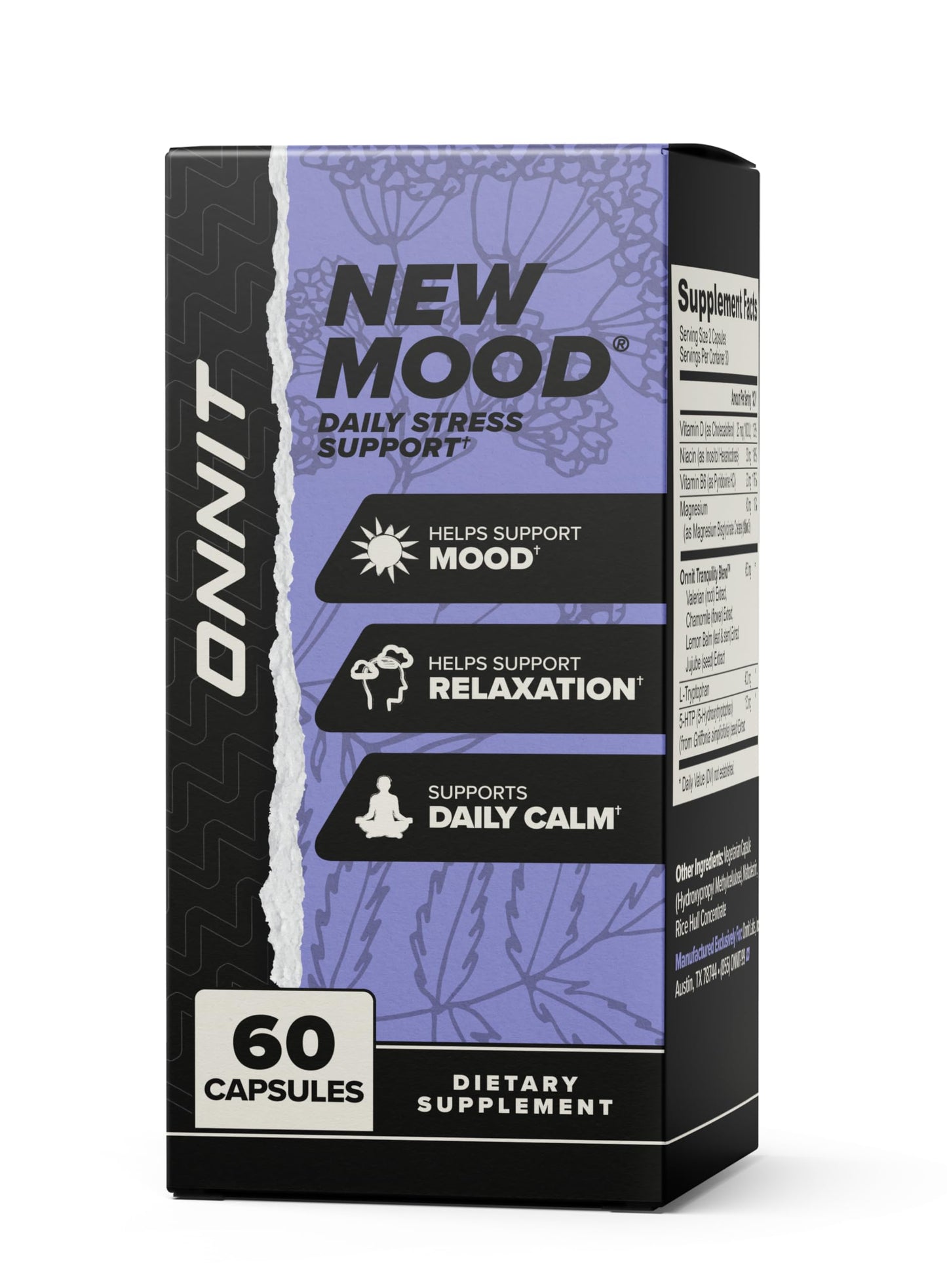 ONNIT New Mood Daily Stress Support Capsules, IGEN™ Non-GMO Tested, Sleep and Mood Support Supplement for Men and Women, Daily Stress Management Capsules, 30 Count