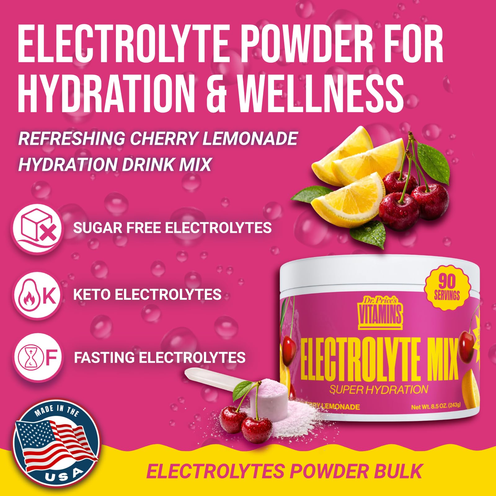 Dr. Price’s Electrolytes Powder Bulk – Cherry Lemonade, 90 Servings | Sugar Free Hydration Drink Mix with 72+ Trace Minerals, Manganese | Keto, Vegan, Doctor-Formulated, Made in USA Dr. Price's Vitamins buy australia supplements