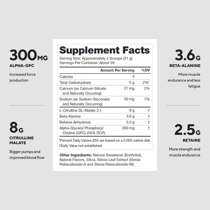 LEGION Pulse Pre Workout Supplement - All Natural Nitric Oxide Preworkout Drink to Boost Energy, Creatine Free, Naturally Sweetened, Beta Alanine, Citrulline, Alpha GPC (Caffeine Free Blue Razz)