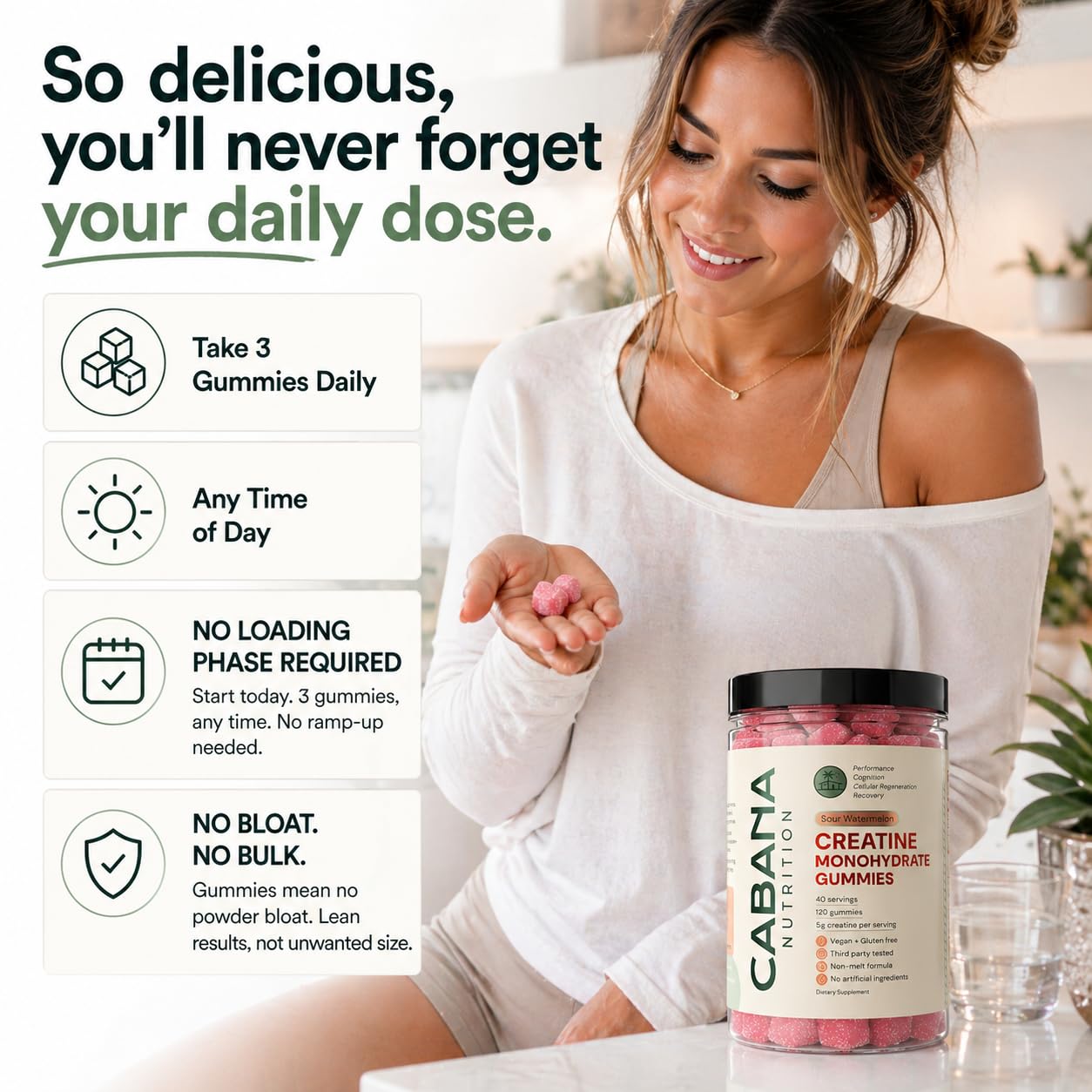 Creatine Monohydrate Gummies 5g - Only 2g Sugar, Made in USA - Sour Watermelon Flavor - Vegan & 3rd Party Tested - Pre & Post Workout Supplement for Women and Men (120 Count, 40 Servings) Cabana Nutrition buy australia supplements