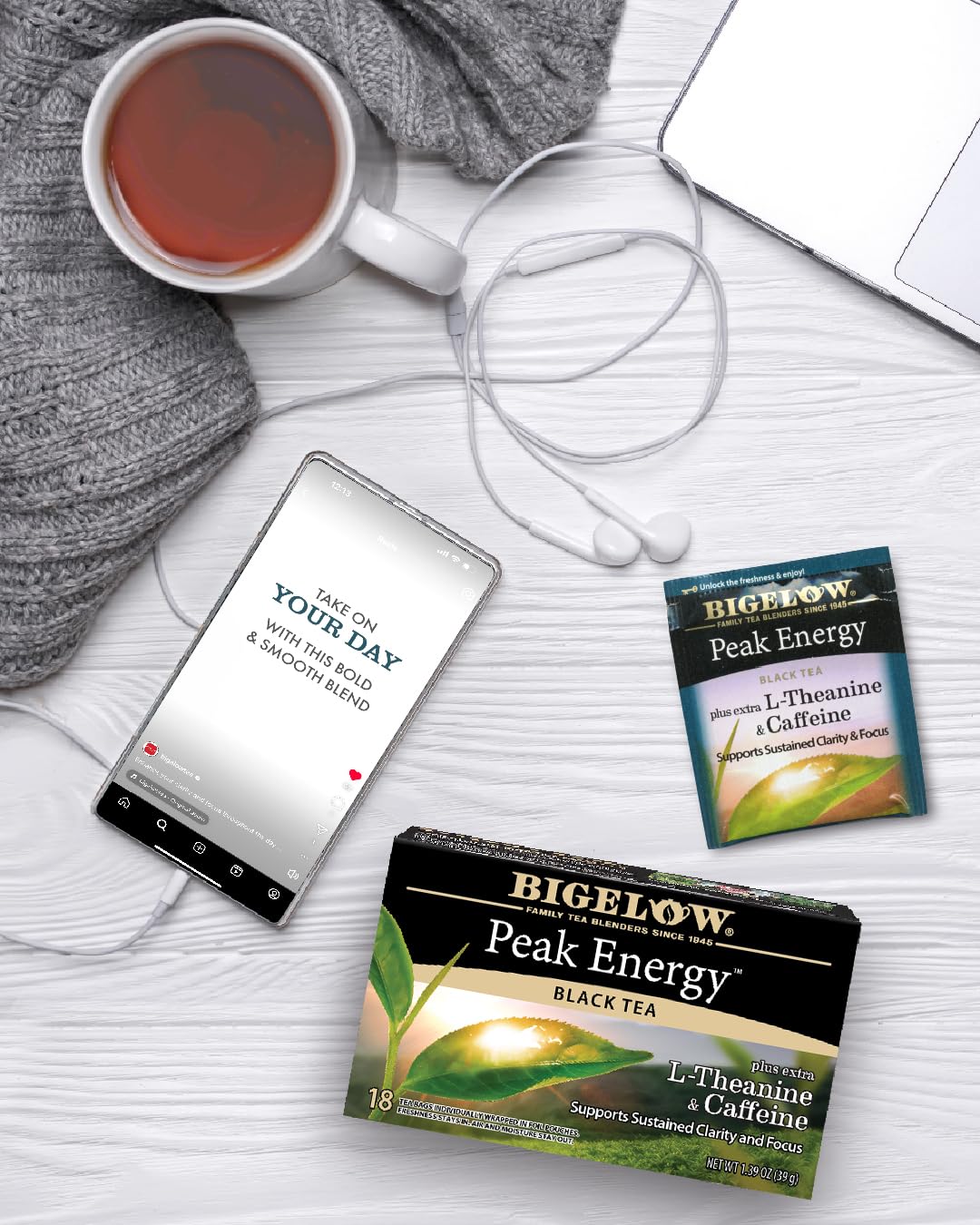 Bigelow Tea Peak Energy plus extra L-Theanine & Caffeine, 18 Count (Pack of 6), 108 Total Tea Bags Bigelow Tea buy australia supplements