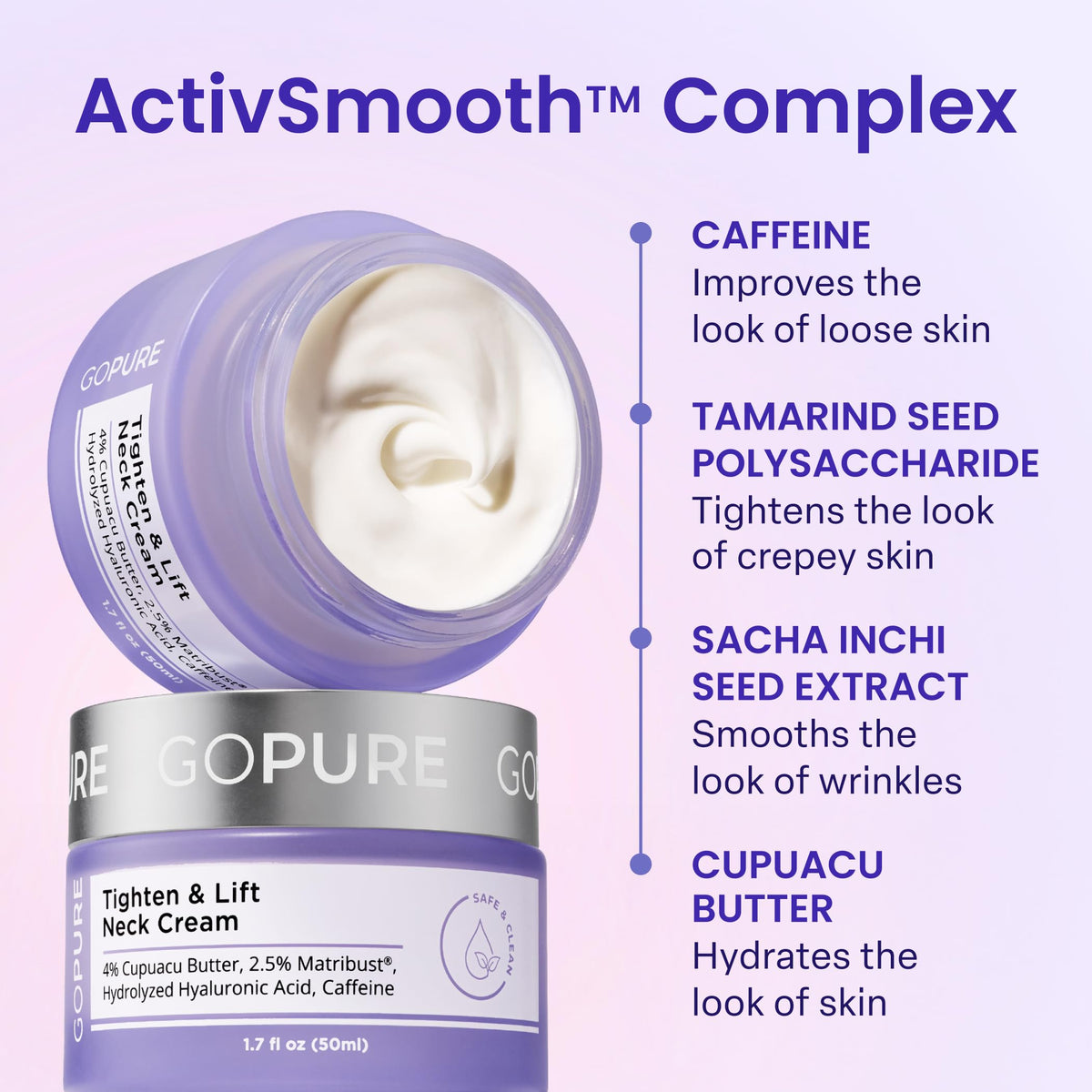 goPure Tighten & Lift Neck & Chest Moisturizer Cream for Visibly Firming, Tightening and Lifting the Look of Wrinkles & Crepey Skin, 1.7oz goPure