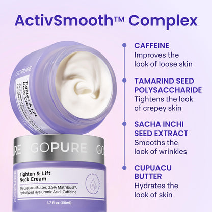 goPure Tighten & Lift Neck & Chest Moisturizer Cream for Visibly Firming, Tightening and Lifting the Look of Wrinkles & Crepey Skin, 1.7oz goPure