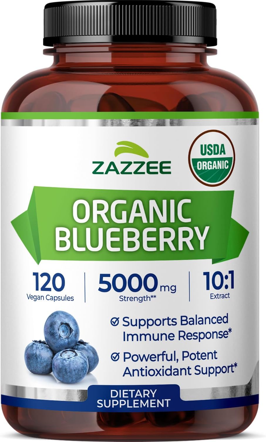 Zazzee USDA Organic Blueberry 10:1 Extract, 120 Capsules, 4 Month Supply | Vegan, Whole Fruit, Vaccinium Angustifolium, Antioxidant & Cellular Health Support, Herbal Supplement, Non-GMO, Made in USA Gsupps Australia