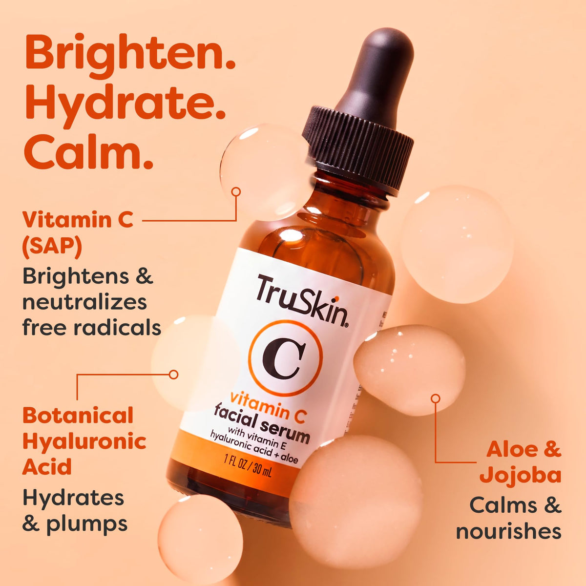 TruSkin Brightening Vitamin C Serum for Face with Hyaluronic Acid, 1 fl oz TruSkin Naturals