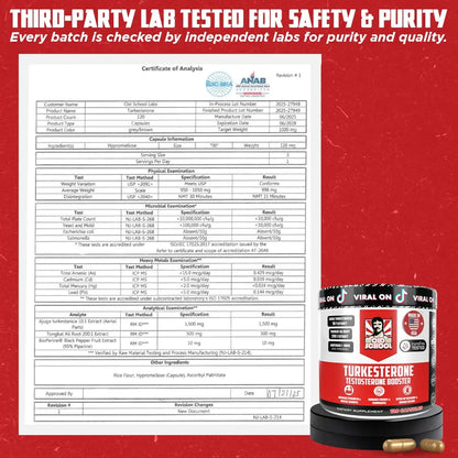 Old School Labs  Supplement for Men – Max Potency Tongkat Ali with BioPerine® for Max Absorption, Supports Muscle, Strength, Recovery, Drive & Stamina – Turkesterone, 120 Capsules Old School Labs