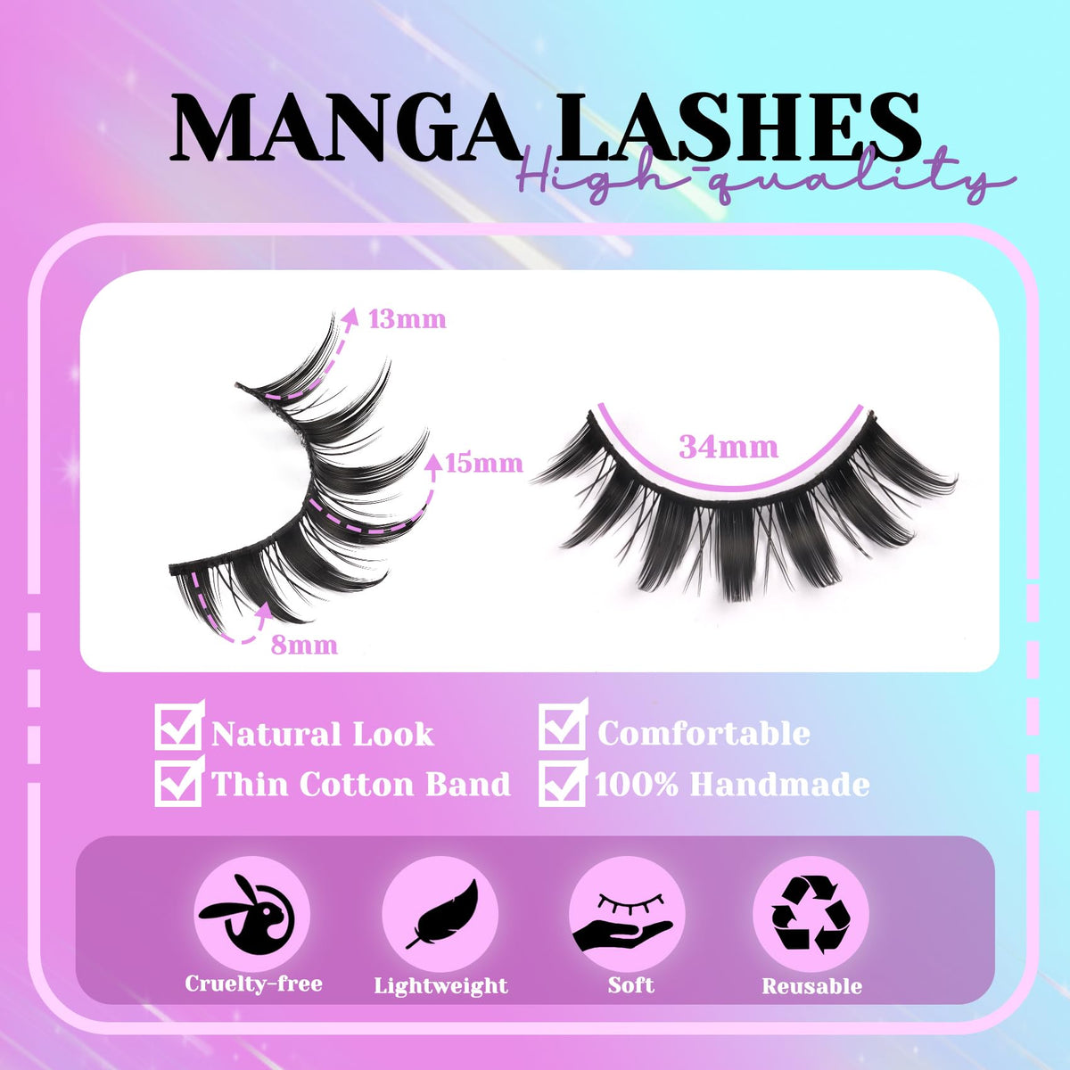Losha Lashes Spiky Manga Lashes 14 Pairs Anime False Eyelashes (Cutes) Losha