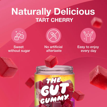 The Gut Gummy, 360° Daily Gut Reset, Full-Spectrum Tribiotic for Women & Men, Prebiotics Probiotics Postbiotics for Bloating, Belly Fat, Skin & Immune Support, Sugar Free Tart Cherry Gummies, 60 Count The Gut Gummy