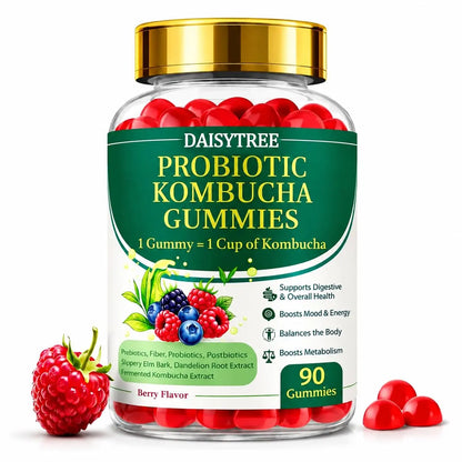 PRIMEHAVEN Probiotic Kombucha Gummies - Prebiotics, Probiotics, Postbiotics, Fiber Supplement, Slippery Elm, Dandelion Root, for Bloating, Gut Health PRIMEHAVEN