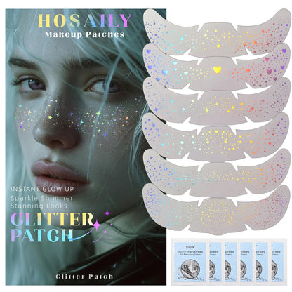 HOSAILY 6pcs Holographic Glitter Freckles Face Tattoo for Rave Accessories HOSAILY